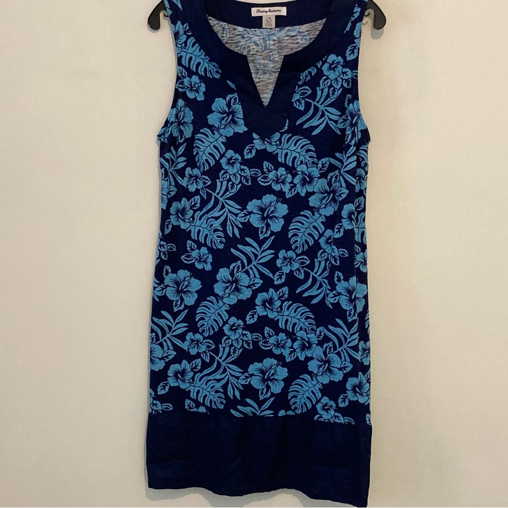 TOMMY BAHAMA BLUE FLORAL DRESS RESORT SUMMER VACATION SIZE LG